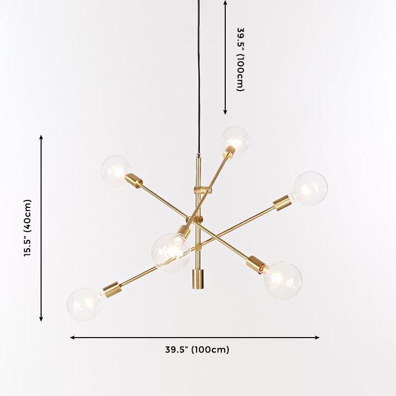 Modern Linear 6-Light Ceiling Light Modernism Rotatable With Orb Glass Shade