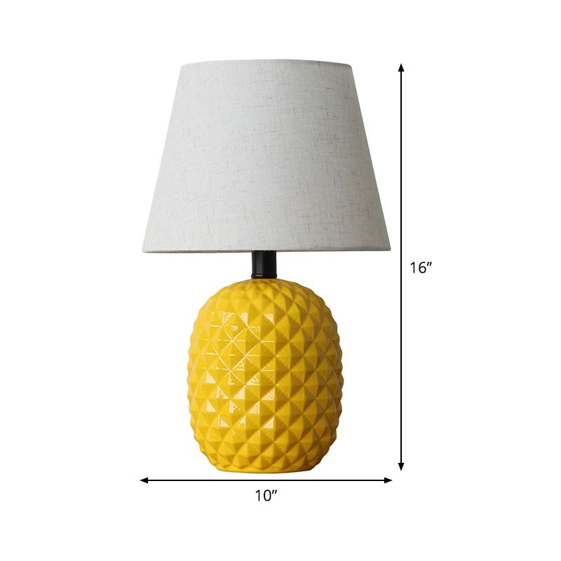 1 Bulb Living Room Table Light Modern Yellow Small Desk Lamp with Flare Fabric Shade