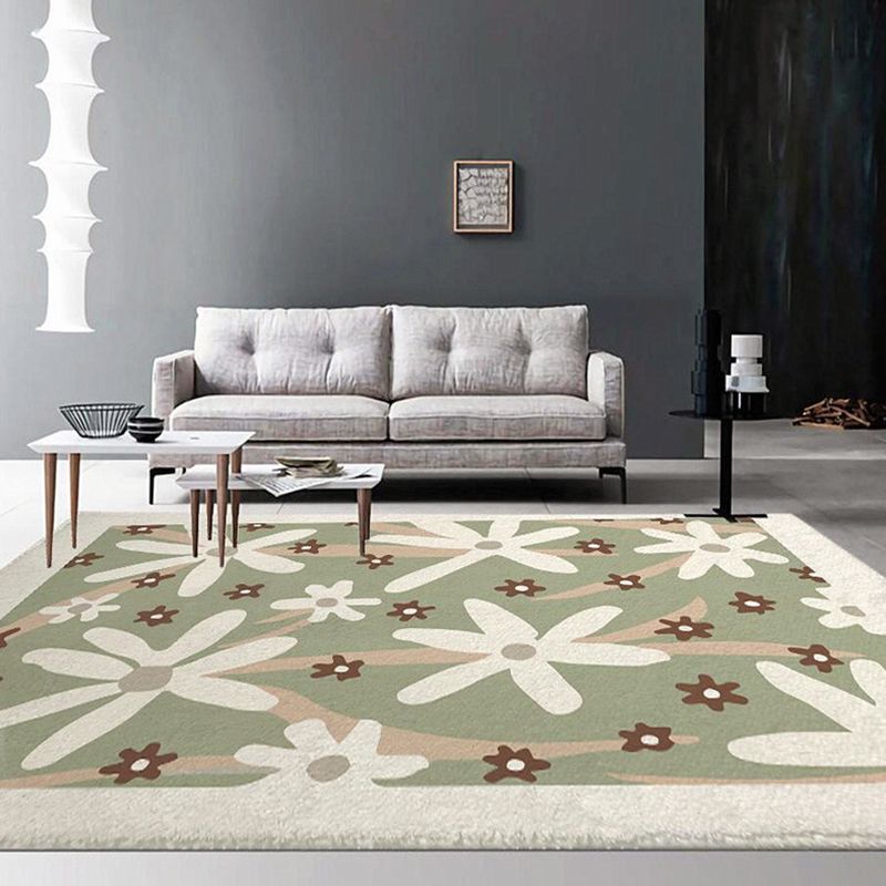 Green Modern Rug Polyester Pattern Rug Stain Resistant Rug for Living Room