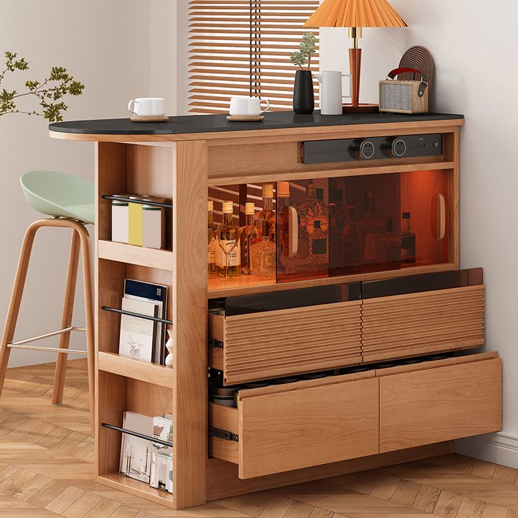 Modern Stone Bar Table with Lockers and Wood Base for Living Room