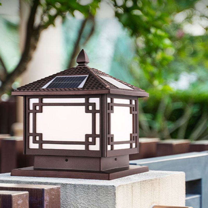 Rectangle Shape Metal Outdoor Light Modern 1 Light Solar Pillar Lights