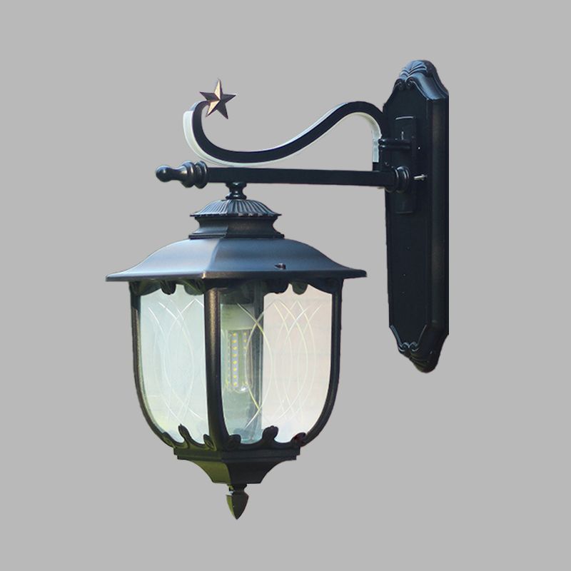 Schwarze Laternenwandländer strukturiert/Wasser Glas 1 Licht 9 "/13" W Außenwandhalterung Lampe