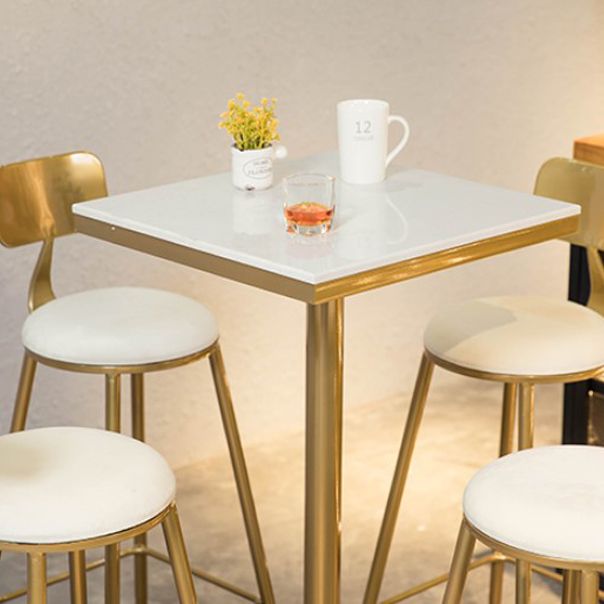 Artificial Marble Bar Table Glam Style Gold Base Bistro Table for Coffee Shop