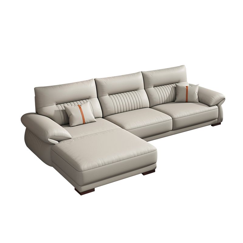 Contemporary Cream Stationary Grain Leather Square Arm Sofa & Chaise