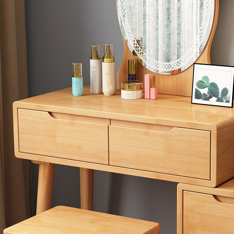 Rubberwood Vanity Table with Stool and 4 Drawers 15.74" Wide Makeup Table