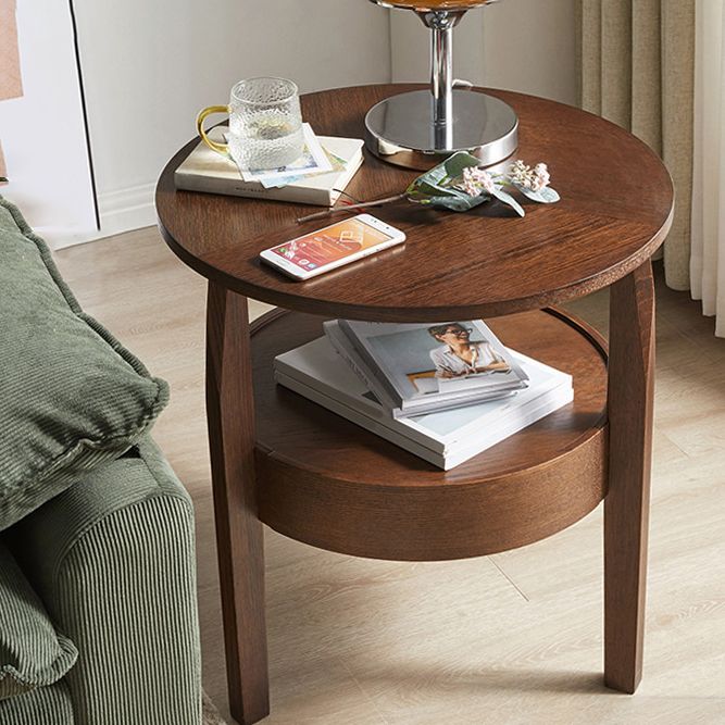 Solid Wood Side Table Modern Style Round Storage Patio Table