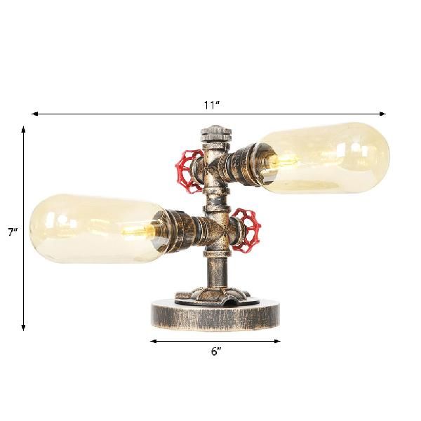 Industrial Oval Shade Desk Light 2-Bulb Clear/Bamernglas Tischlampe in gealterter Bronze für Wohnzimmer