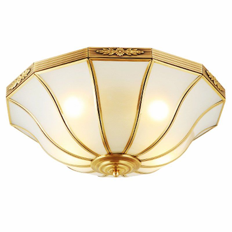Traditional Bell Shaped Flush Mount Lamp Opaline Glass Flush Ceiling Light in Brass for Corridor
