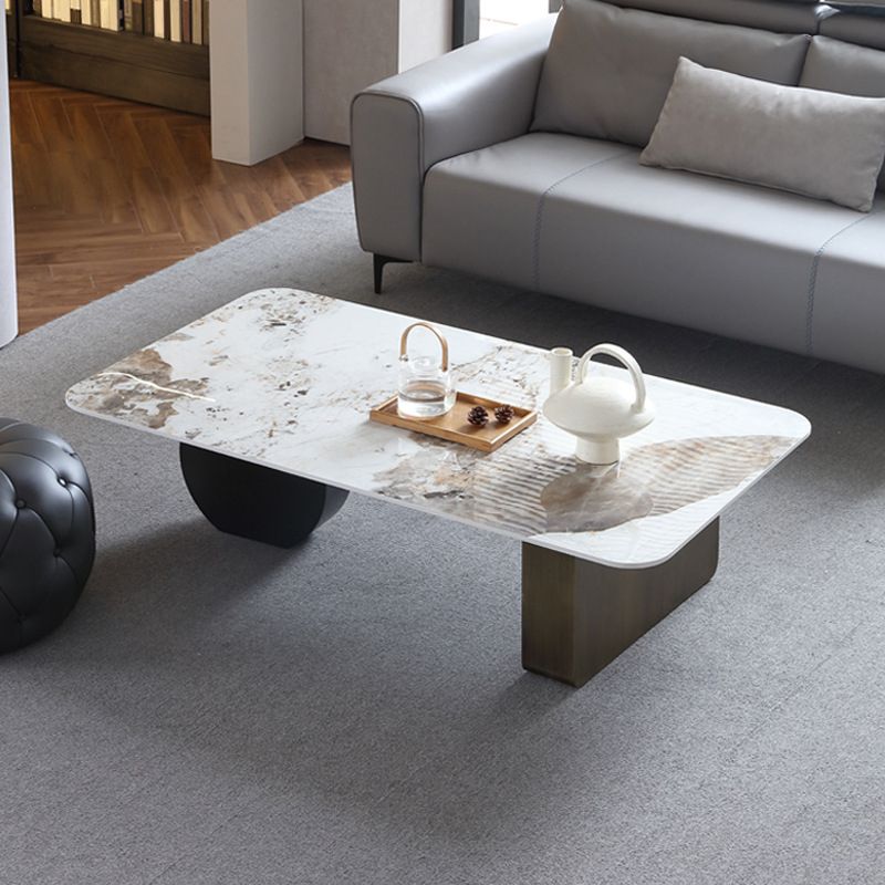 Marble  White Rectangular Coffee Table Modern Round Cocktail Table