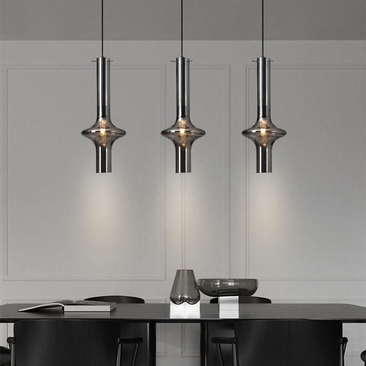 Modern Minimalist  Design Hanging Lamp Cylinder Smoke Glass Shade Pendant Light for Living Room