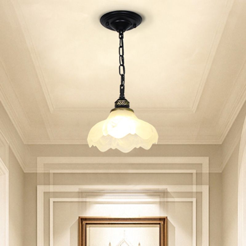 Traditional Bell Shade Ceiling Light Single-Bulb White Frost Glass Hanging Pendant Light