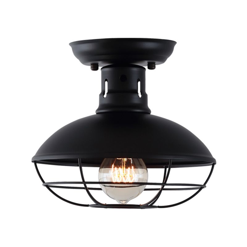 Metal Dome Ceiling Mounted Fixture Industrial Style Aisle Ceiling Mounted Light in Black