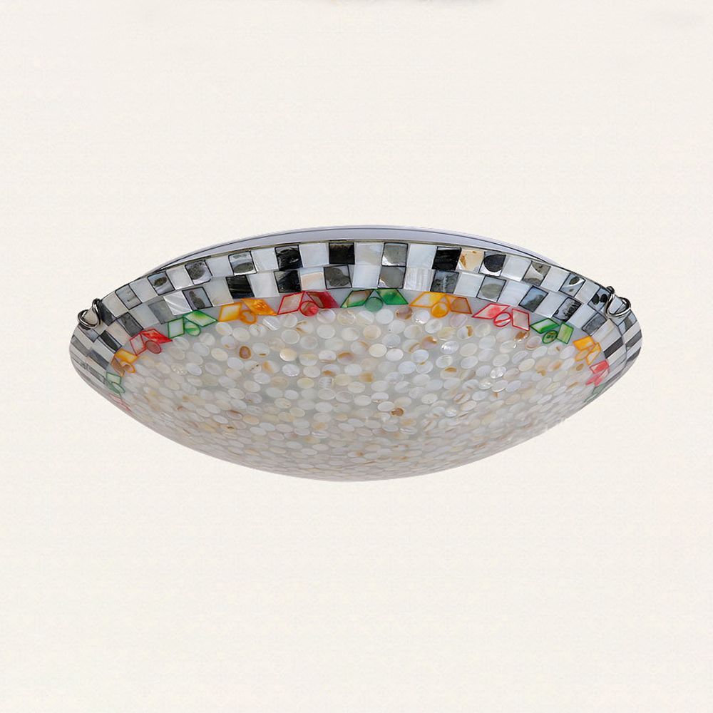 Beige/Blue Bowl Ceiling Light Fixture Vintage Mosaic Glass 1 Bulb 12"/16"/19.5" W Flush Mount Ceiling Light for Dining Room