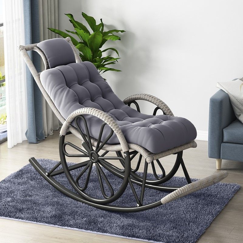 Modern Rocker Wicker Removable Cushions Tufted with Gray Frame Rocking Chair