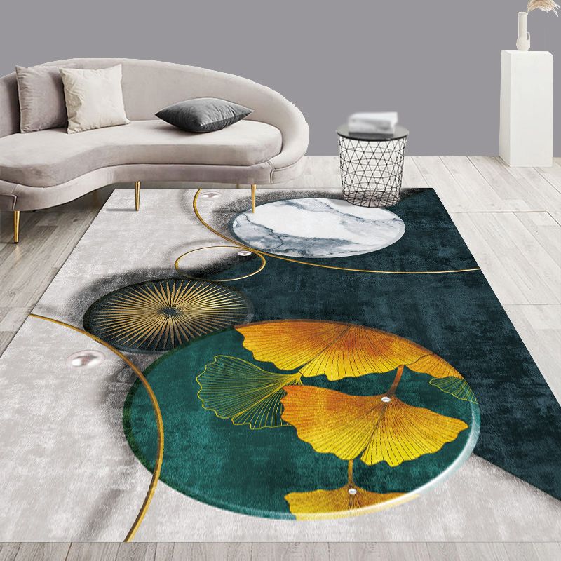 White Modern Carpet Polyester Plant Carpet Washable Carpet for Living Room