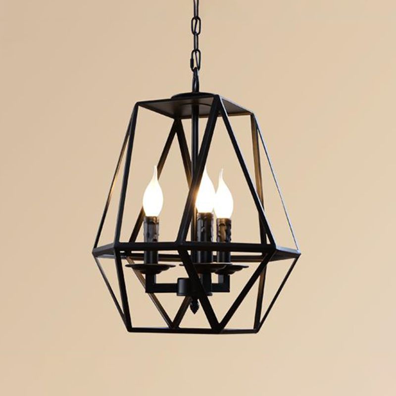 Schwarz geometrische Kronleuchterlampe Traditionelles Metall 3/4 Leicht Wohnzimmer hängen Licht