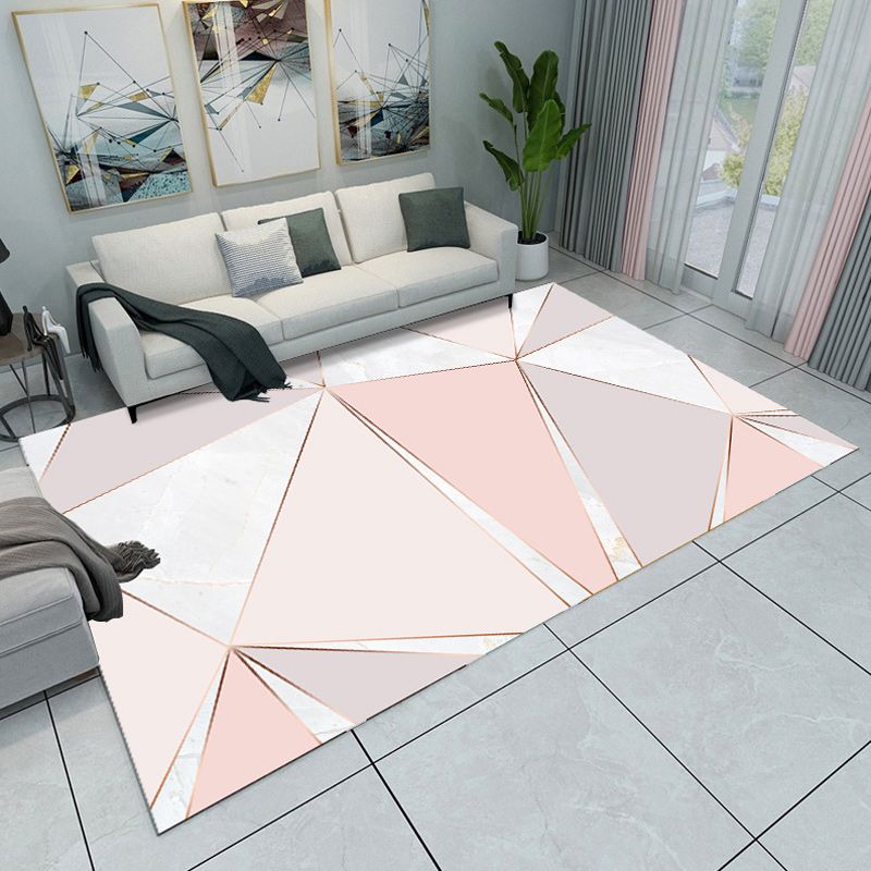 Modern Living Room Rug in Pink and Grey Color Block Triangle Print Rug Polyester Anti-Slip Area Rug