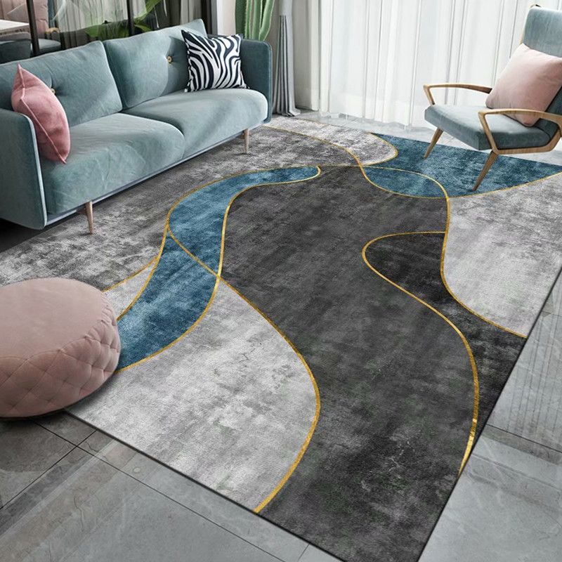 Black Modern Rug Polyester 3D Pattern Rug Non-Slip Backing Rug for Living Room