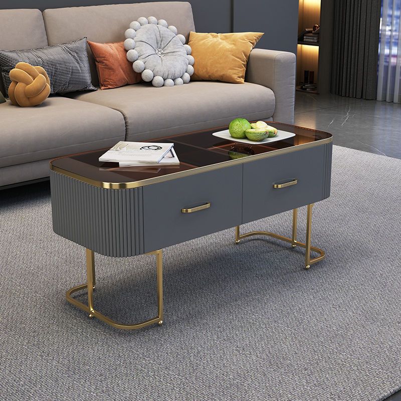 Contemporary Coffee Table with Storage Drawer and Golden Frame Base
