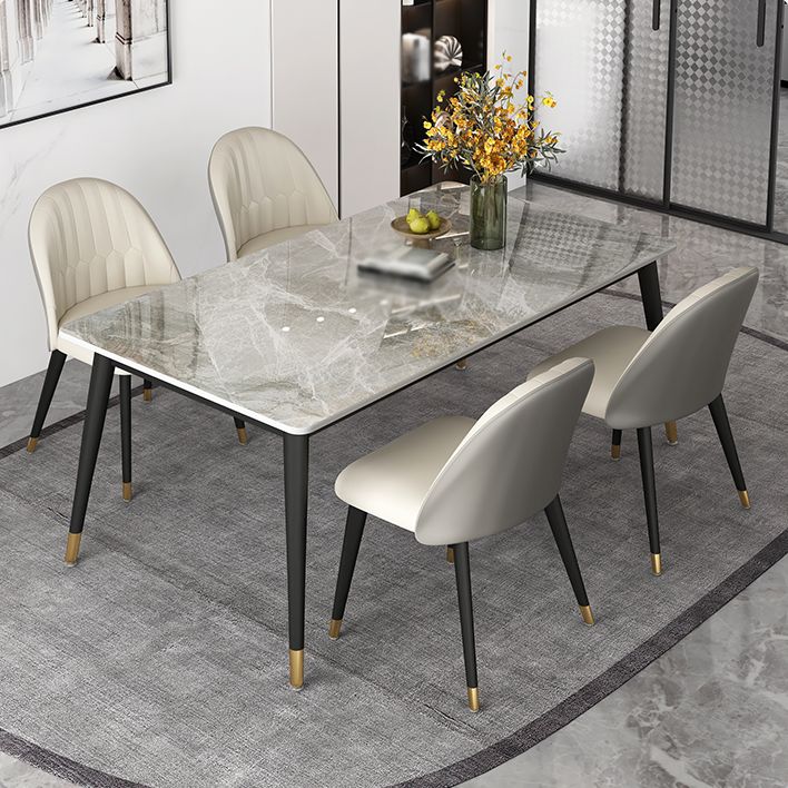 Glam Rectangle Dinette Set 1/4/5/7 Pieces Dining Table Set with Grey Sintered Stone Top