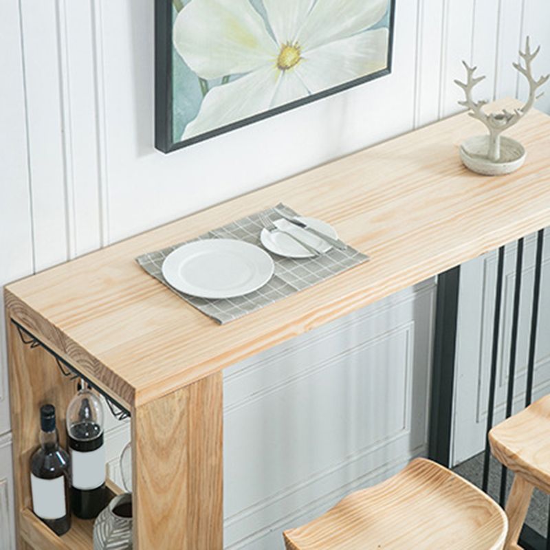 Modern Solid Wood Bar Table Dining Table with Storage Shelves
