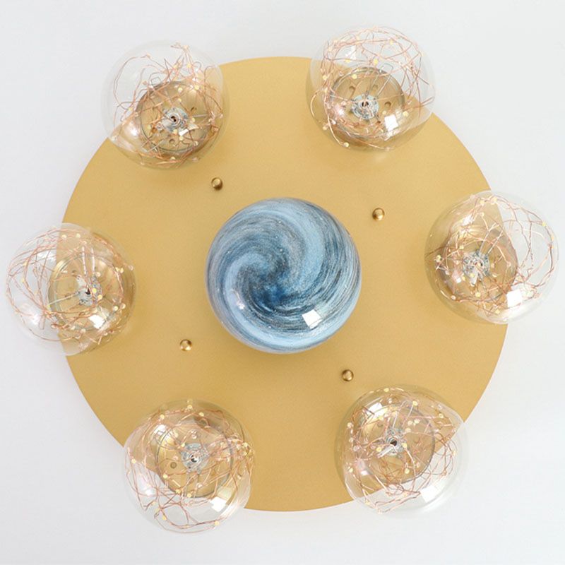 Round Shade Multi-Lights Glass Flush Mount Modern Style Flush Mount Ceiling Lighting Fixture