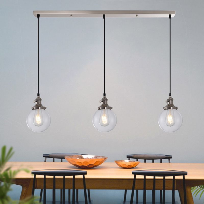 Lampada a sospensione del globo di ferro elettroplate in vetro a 3 luci a 3 luci in stile retrò industriale