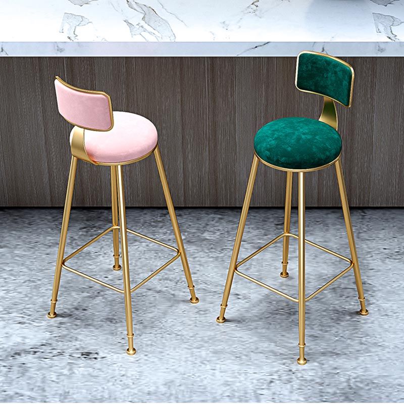 Glam Metal Barstool Velvet Gold Furniture in Matte Finish for Indoor