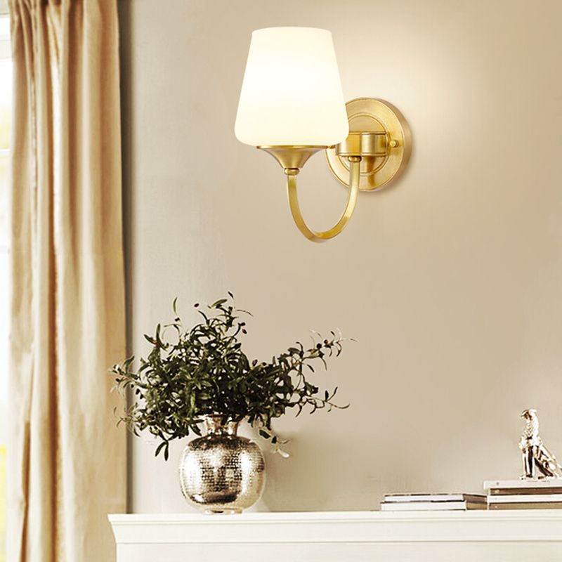 Modern Copper Wall Mount Lamp 1-Light with Glass Shade for Living Room