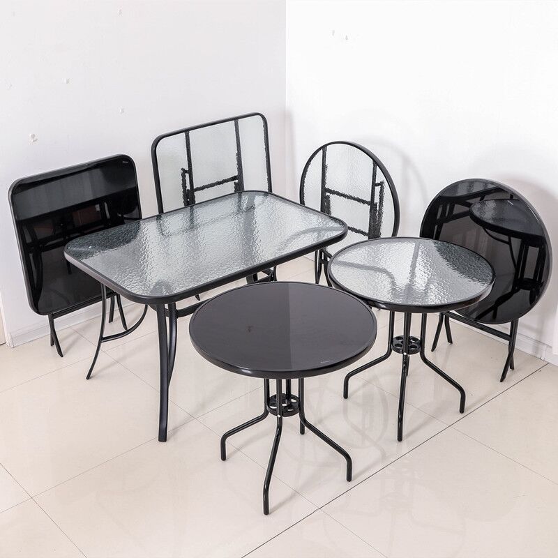 Glass Patio Table Industrial Scratch Resistant Dining Table with Black Base