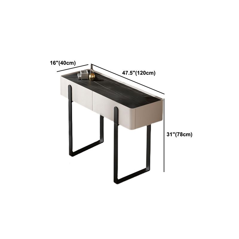 Contemporary Stone Top Vanity Desk 2-Drawer Dressing Table with Stool