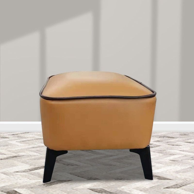 Mid-Century Modern Ottoman Faux Leather Upholstered Solid Color Ottoman with Chair Legs