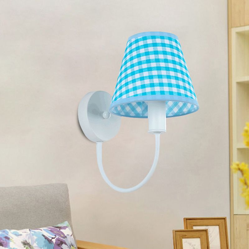 Blue Tapered Wall Sconce Modern 1-Light Fabric Wall Mounted Lighting with Gooseneck Arm