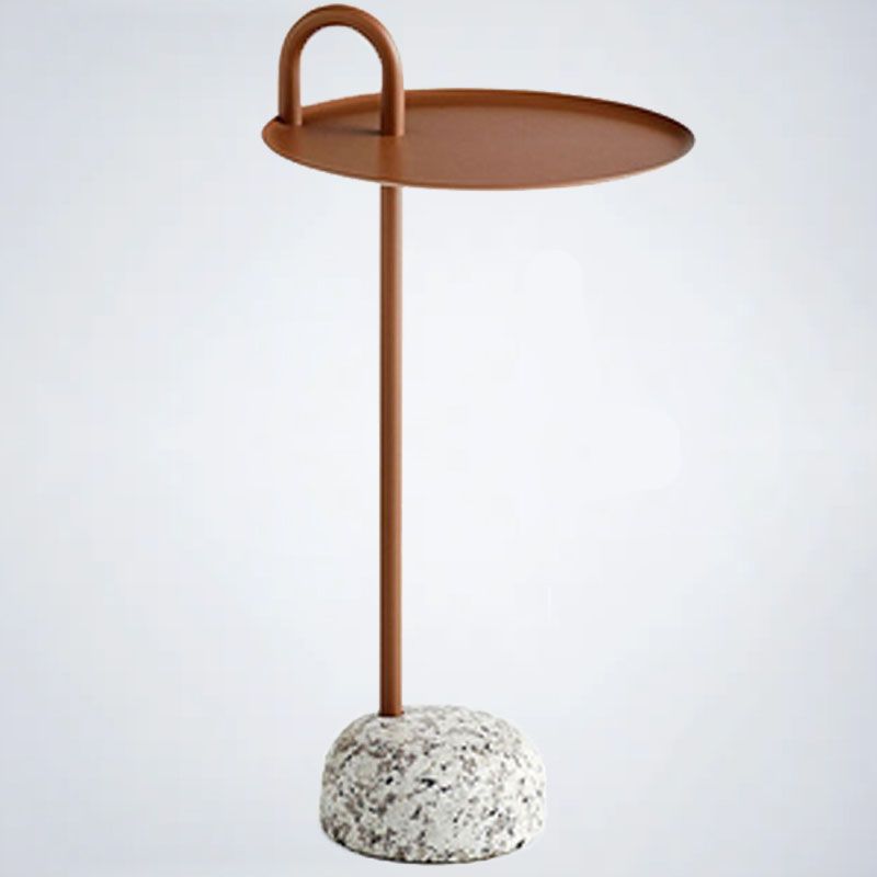 27.75" Tall Steel Round Top Side Table Stone Pedestal End Table