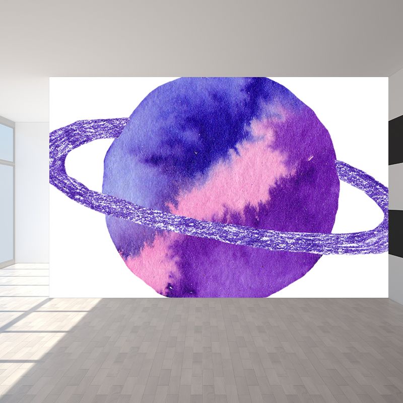 Fictional Ringed Planet Mural Wallpaper Colorful Moisture Resistant Wall Art for Nursery