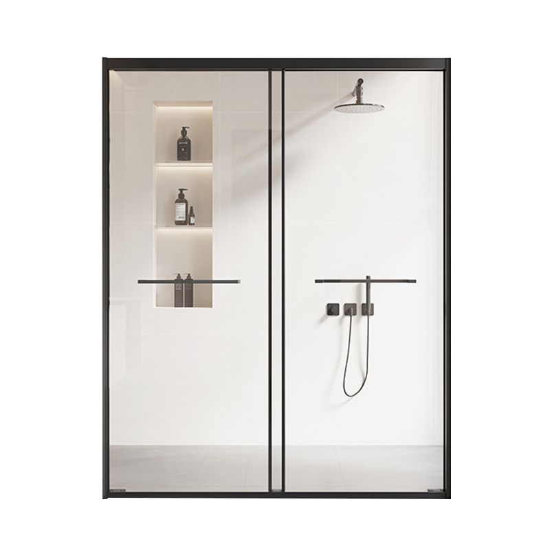 Double Sliding Framed Shower Bath Door Transparent Satin Black Shower Doors