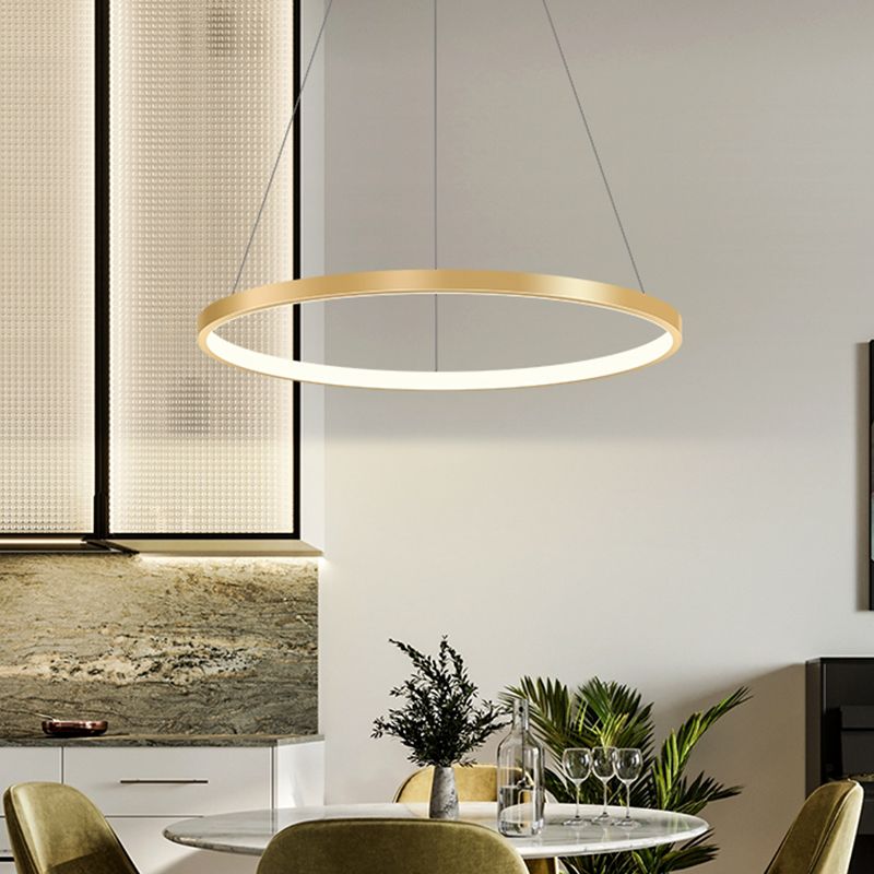 Circle Metal Pendant Light Fixture Modern Style Single Light Hanging Light Fixture in Gold