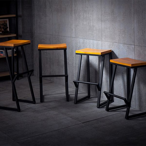Contemporary Metal Counter Stool Wood Seat Bar Stool for Living Room