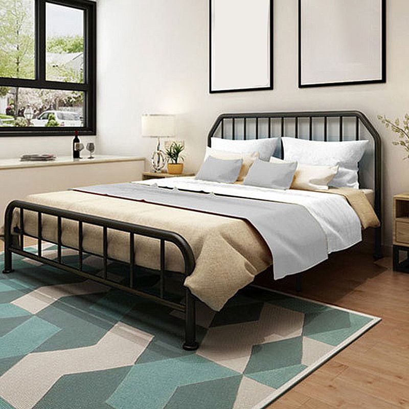 Solid Color Metal Open-Frame Bed Glam Slat Bed with Headboard