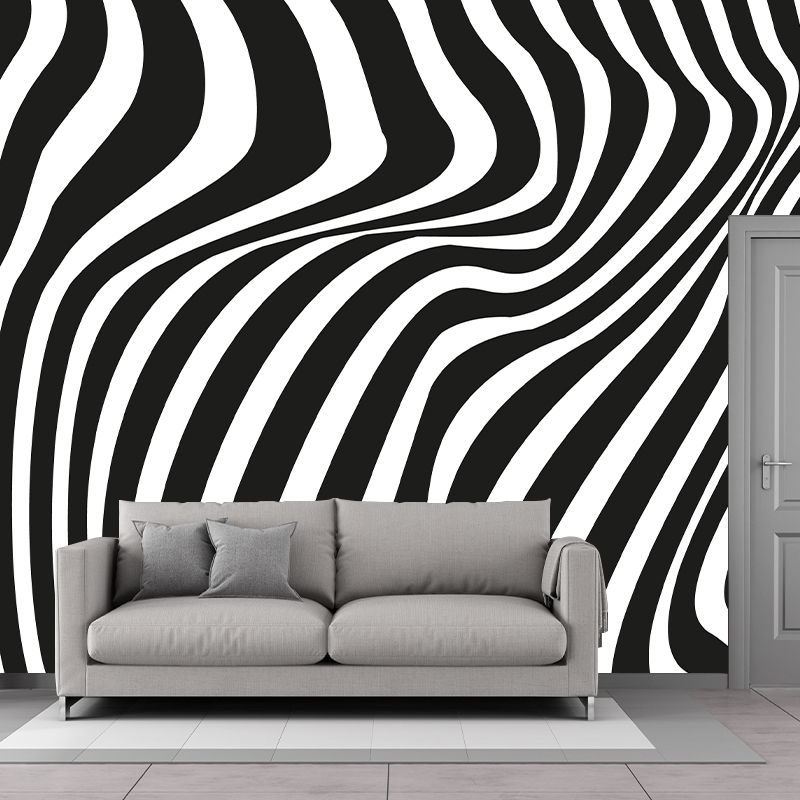 Wavy Line Illustration Mural Mildew Resistant Wallpaper Sleeping Room Wall Mural
