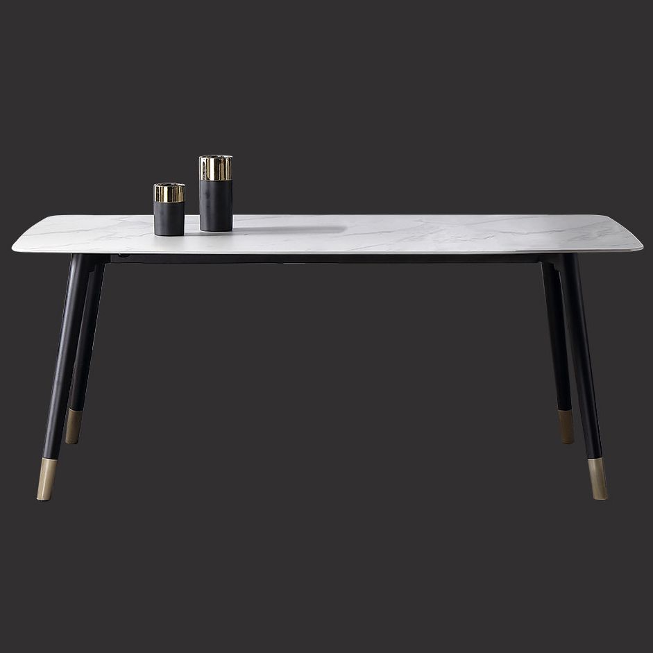 Mesa de comedor de lujo tradicional rectangular de piedra sinterizada mesa de comedor de 4 patas con marco negro