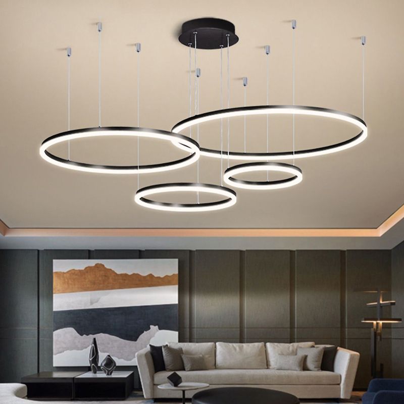 Multi-Ring Shaped Chandelier Modern Style Acrylic Coffee Hanging Light Fixture for Living Room