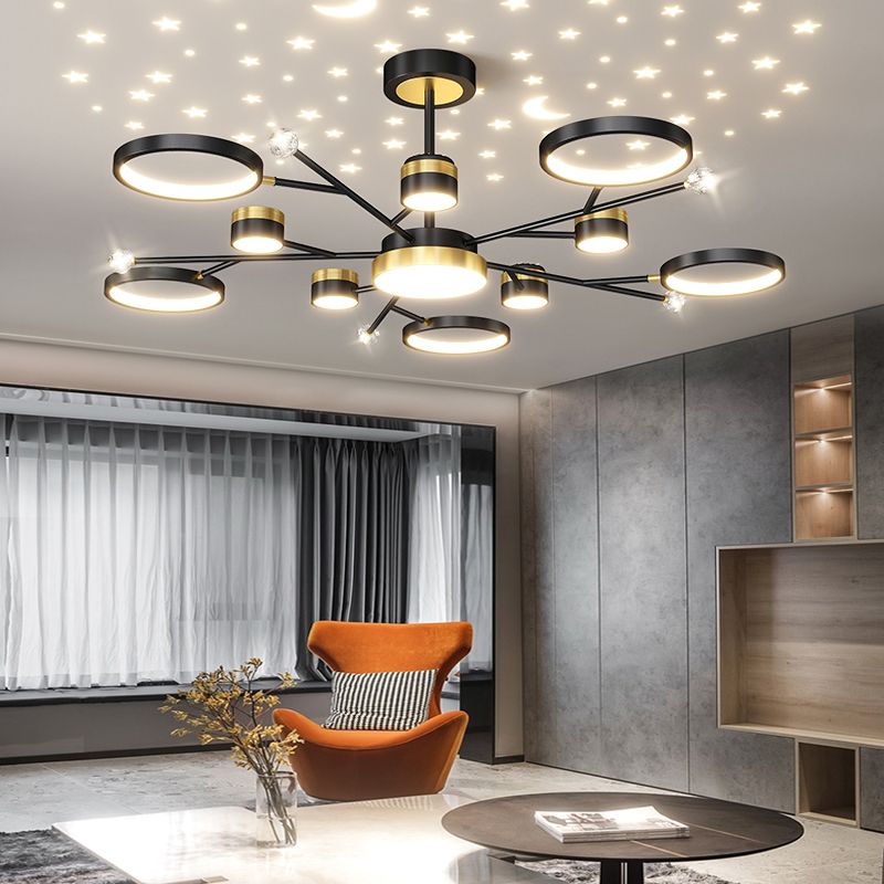 Cylinder Shape Metal Chandelier Lights Modern 11 Light Chandelier Lighting in Black