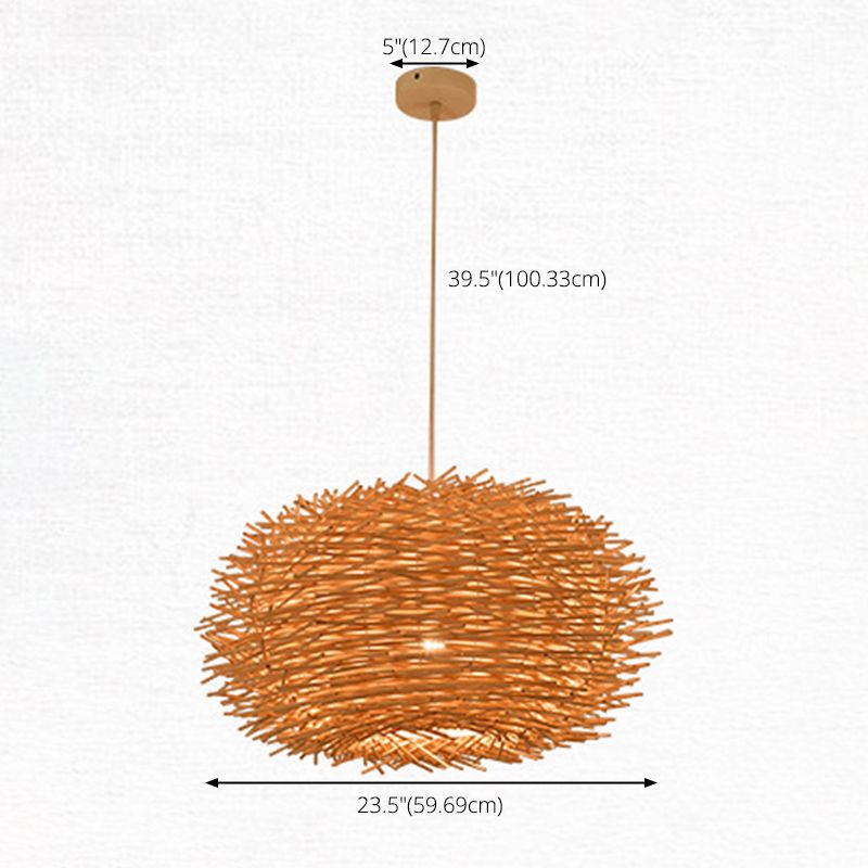 Bird's Nest Shaped Creative Hanging Light Asian Style Simplicity Bamboo Weaving Lighting Fixture with 39.3" Suspended Wire