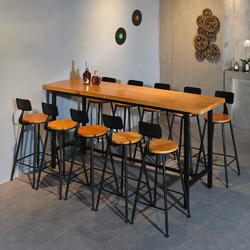 Industrial Indoor Rectangle Trestle Bar Table in Metal and Wood