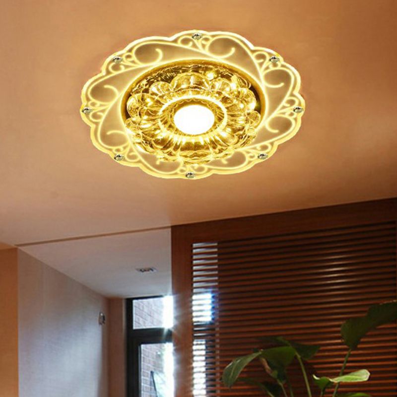 Plafonnier encastré moderne en cristal à LED pour couloir de forme florale en transparent