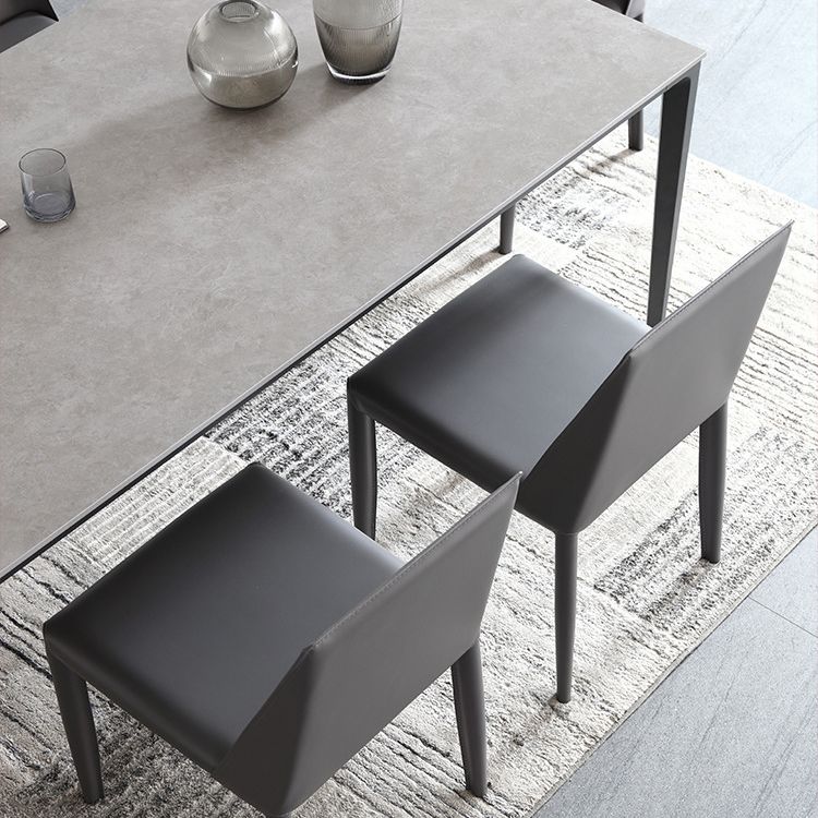 Gray Stone Top Dinette Table with Metal Legs Industrial Rectangle Dining Table