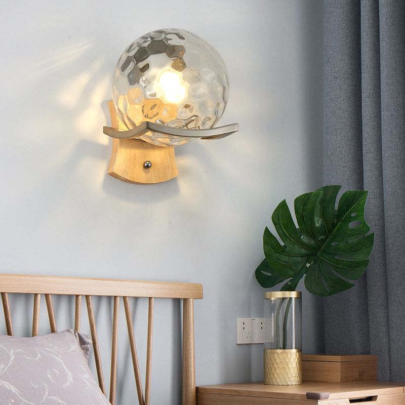 Modern Style Spherical Shape Wall Sconce Glass 1 Light Sconces for Bedroom