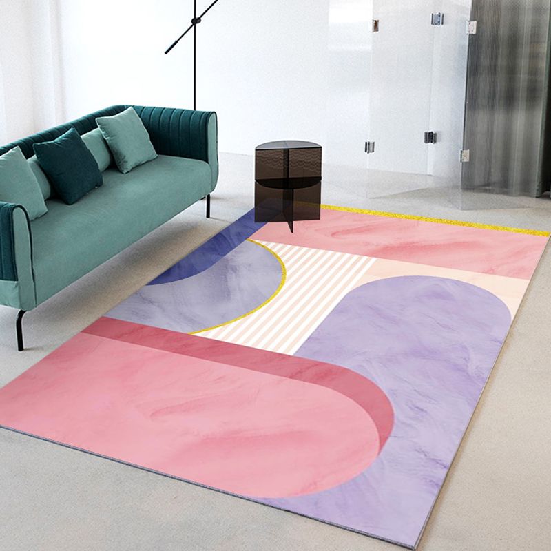 Light Pink Modern Rug Polyester Color Piece Rug Stain Resistant Rug for Drawing Room