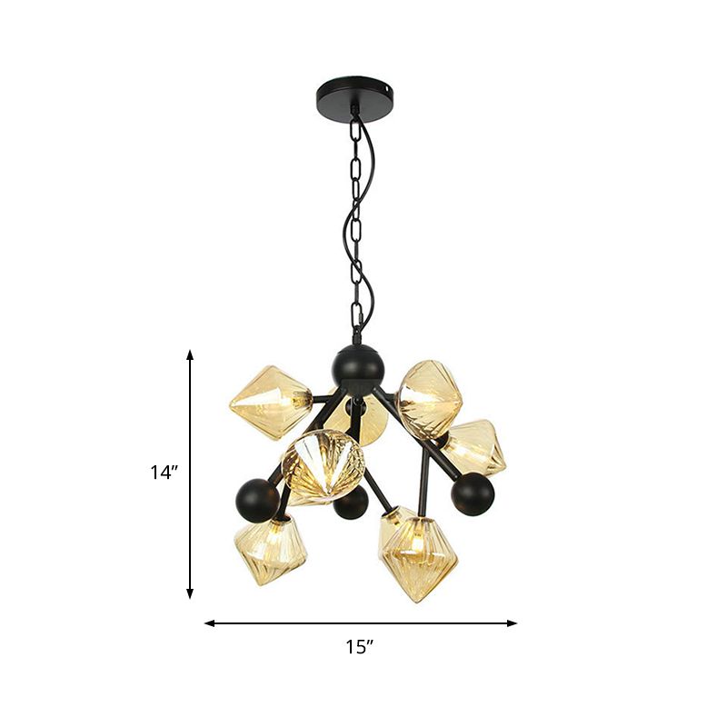 Pyramid Dining Room Ceiling Chandelier Amber Glass 9 Heads Modern Pendant Light Fixture